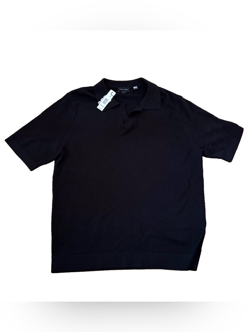 Tahari Men’s V-Neck Polo Shirt With Ribbed Elastic Waistband - Black - Large